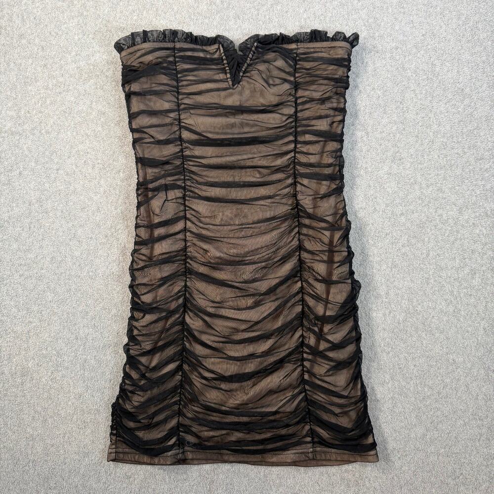 Blue Blush Women's Small Black Ruched Mesh Strapless Sweetheart Mini Dress